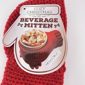 New Crochet Acrylic Drink Mitten Beverage Glove Holder Holiday Novelty Gift Red